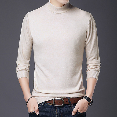 

Men's Knitted Solid Color Pullover Long Sleeve Sweater Cardigans Crew Neck Fall Winter Black Red Orange