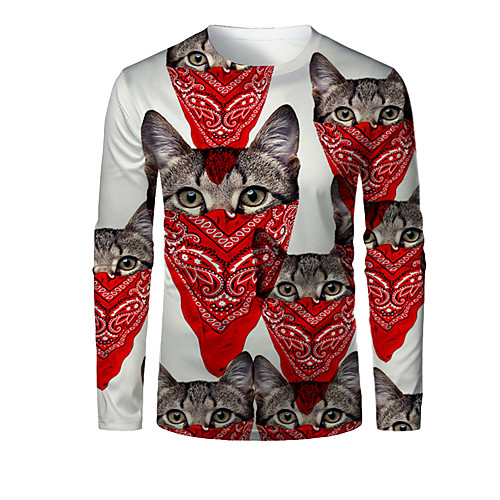 

Men's T shirt 3D Print Graphic 3D Animal Print Long Sleeve Daily Tops Red