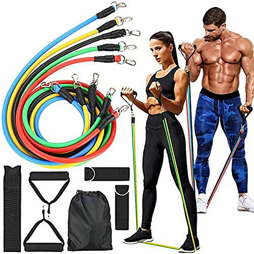 

Resistance Band Set Suspension Trainer Basic Kit 11 pcs 5 Stackable Exercise Bands Door Anchor Legs Ankle Straps Sports TPE Home Workout Gym Workout Exercise & Fitness Adjustable Non Toxic Stretchy