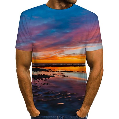 

Men's T shirt Shirt 3D Print Graphic Print Short Sleeve Daily Tops Streetwear Round Neck Orange