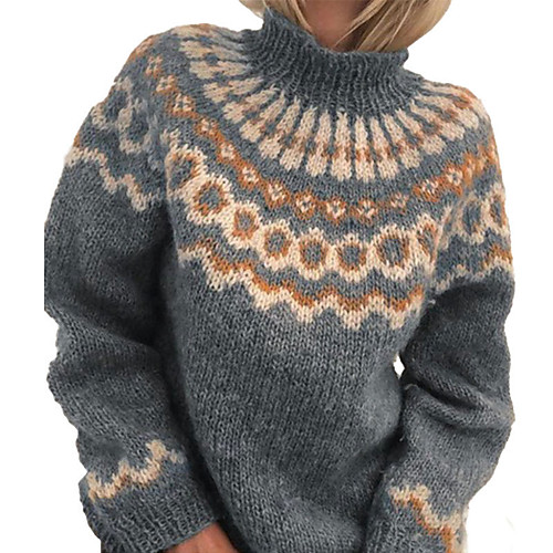 

Women's Braided Polka Dot Pullover Acrylic Fibers Long Sleeve Sweater Cardigans Crew Neck Fall Winter Blue Red Khaki