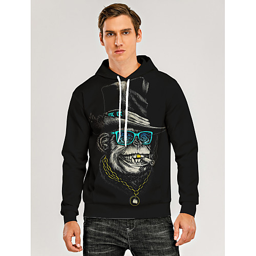 

Men's Pullover Hoodie Sweatshirt Animal Patterned Graphic 3D Front Pocket Hooded Daily 3D Print 3D Print Casual Hoodies Sweatshirts Long Sleeve Black