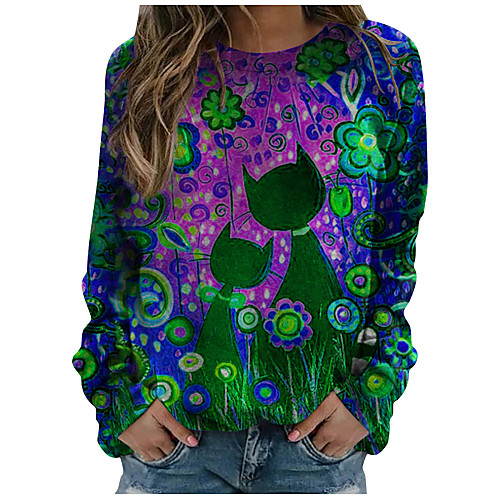 

Women's Color Block Floral Animal Women's Hoodies Cotton Long Sleeve Sweater Cardigans Crew Neck Fall Winter Purple Yellow Green