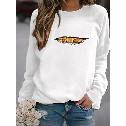 

Women's Hoodie Sweatshirt Cat Graphic 3D Daily Basic Casual Hoodies Sweatshirts Gray White Light gray