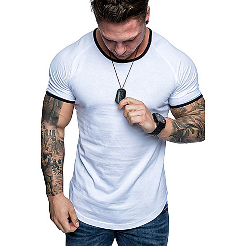 

Men's Tunic Tee Shirt Plain Solid Color Short Sleeve Indoor Tops Cotton Simple Solid Round Neck White Red Black