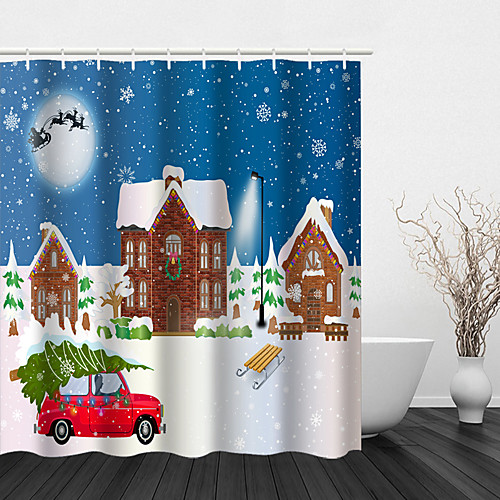 

Bathroom Shower Curtain And Hook Rainbow Classic Polyester Christmas Christmas Tree Elk House Car Bathroom Decoration