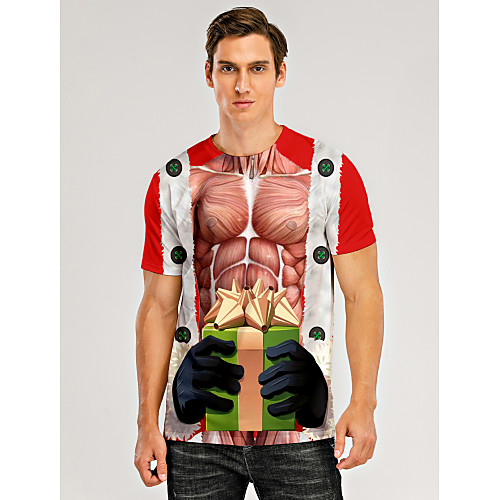 

Men's T shirt 3D Print Graphic 3D Print Short Sleeve Christmas Tops Round Neck Red / White