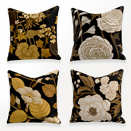 

Cushion Cover 4PCS Faux Linen Soft Square Throw Pillow Cover Cushion Case Pillowcase for Sofa Bedroom 45 x 45 cm (18 x 18 Inch) Superior Quality Mashine Washable Chinese Style Beauty Gold White