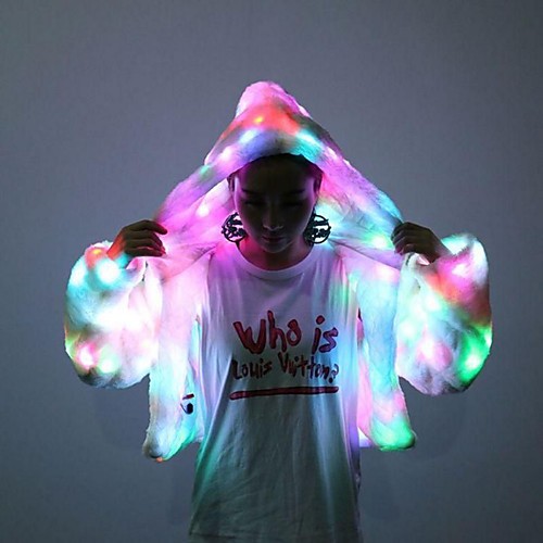 

LED Coat Faux Fur LED Jacket White Light Up Rave Stage Christmas New Year Gift Birthday Party Faux Fur Coats Costume Fancy Bikini Dress Outfit for Women
