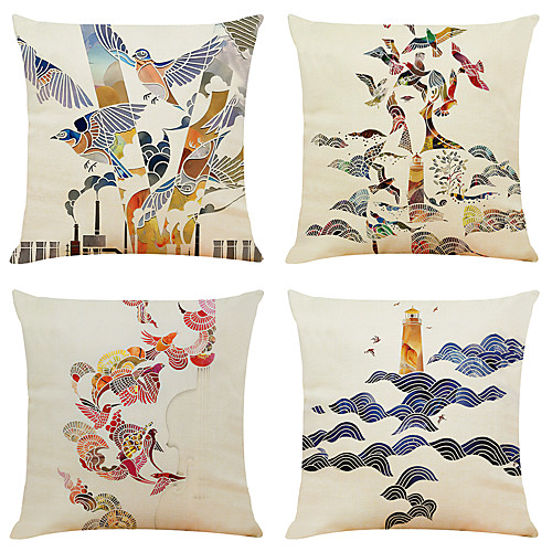 

Cushion Cover 4PC Faux Linen Soft Decorative Square Throw Pillow Cover Cushion Case Pillowcase for Sofa Bedroom 45 x 45 cm (18 x 18 Inch) Superior Quality Mashine Washable
