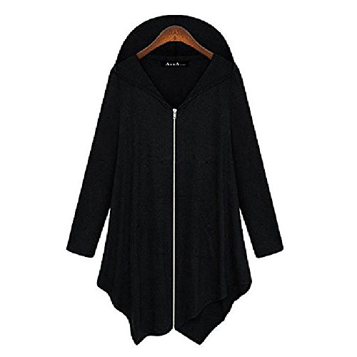 

womens cotton casual loose plus size hoodie zipper jacket outwear black