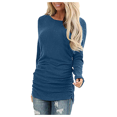 

Women's T shirt Plain Long Sleeve Round Neck Tops Cotton Basic Basic Top Black Blue Gray