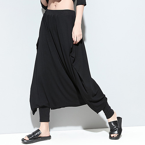 

Women's Basic Streetwear Comfort Daily Going out Harem Pants Pants Solid Colored Full Length Baggy Black