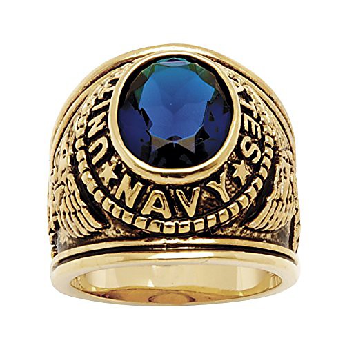 

men's 14k yellow gold plated antiqued oval cut simulated blue sapphire united states navy ring size 9