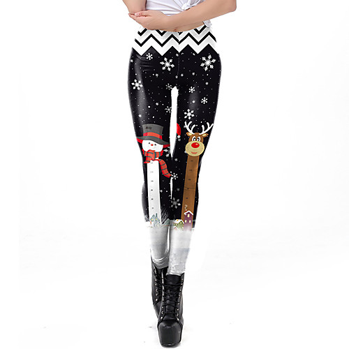 

Women's Sporty Comfort Sports Christmas Yoga Leggings Pants Patterned Full Length Print Black