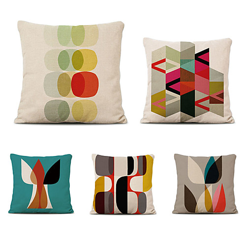 

Cushion Cover 5PCS Faux Linen Soft Decorative Square Throw Pillow Cover Cushion Case Pillowcase for Sofa Bedroom 45 x 45 cm (18 x 18 Inch) Superior Quality Mashine Washable Colorful Geometry Pattern
