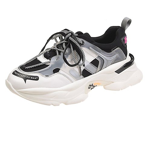 

Women's Trainers Athletic Shoes Dad Shoes Wedge Heel Round Toe Sporty Daily Running Shoes PU Color Block Winter Black Gray