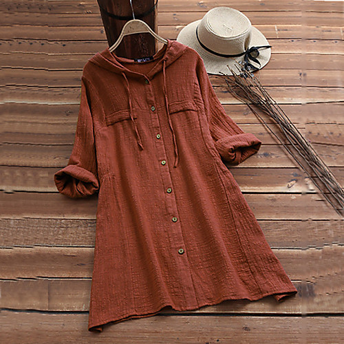

Women's Blouse Shirt Plain Long Sleeve Drawstring Pocket Cowl Neck Tops Loose Purple Yellow Wine
