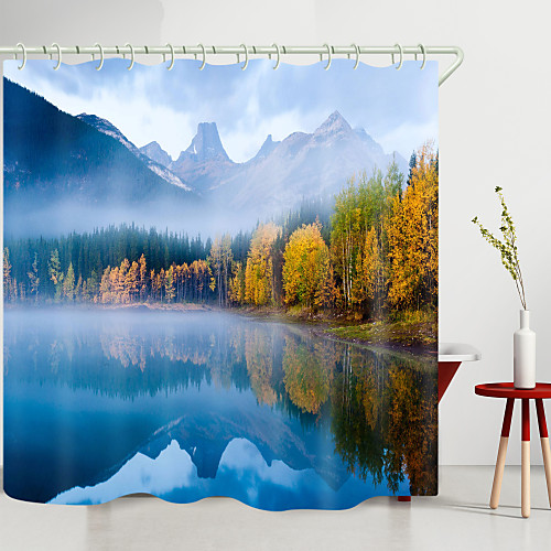 

Misty Mountain Lake Digital Printing Shower Curtain Shower Curtains Hooks Modern Polyester New Design 72 Inch