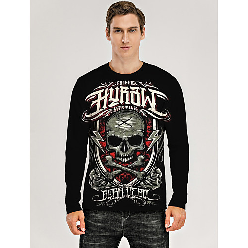 

Men's T shirt 3D Print Graphic 3D Skull Print Long Sleeve Daily Tops Black