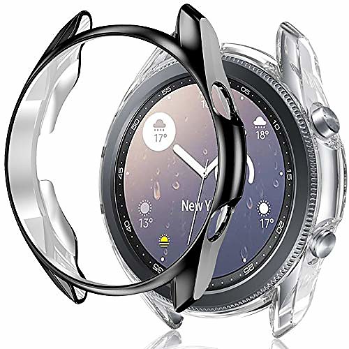 

compatible with samsung galaxy watch 3 protector cover, 2 pack all-around protective hard case cover for samsung galaxy watch 3 41mm smartwatch men black/clear