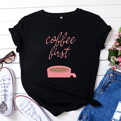 

Women's T shirt Graphic Text Graphic Prints Print Round Neck Tops 100% Cotton Basic Basic Top White Black Yellow