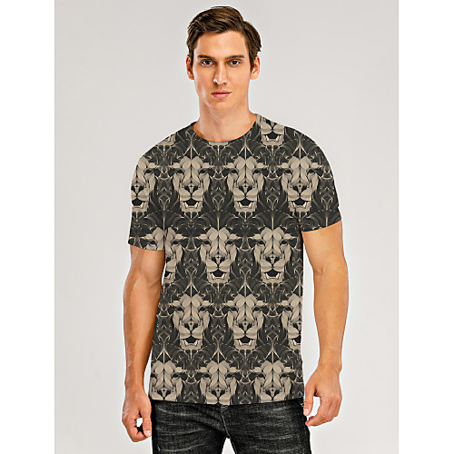 

Men's T shirt 3D Print Graphic 3D Animal Print Short Sleeve Daily Tops Khaki