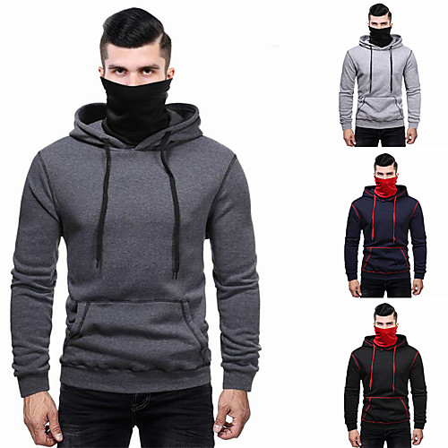 

Men's Long Sleeve Hoodie Sweatshirt Hoodie with Mask Top Casual Athleisure Winter Thermal Warm Breathable Soft Fitness Gym Workout Running Jogging Training Sportswear Solid Colored Normal Dark Grey