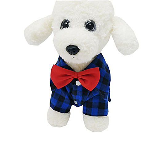 

fashion boy pet dogs bow tie lattice shirt for wedding party small puppy clothes (blue, m)