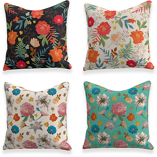 

Cushion Cover 4PCS Faux Linen Soft Decorative Square Throw Pillow Cover Cushion Case Pillowcase For Sofa Bedroom 45 x 45 cm (18 x 18 Inch) Superior Quality Mashine Washable Colored Flowers