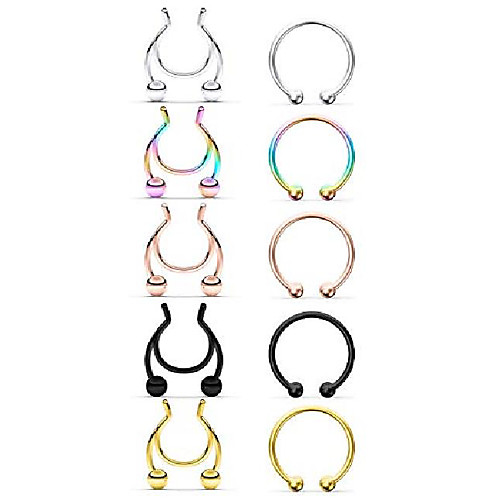 

fake septum ring fake septum piercing fake septum jewelry fake nose ring fake septum nose hoop rings stainless steel faux face septum ring non piercing clip on nose rings hoops for women men