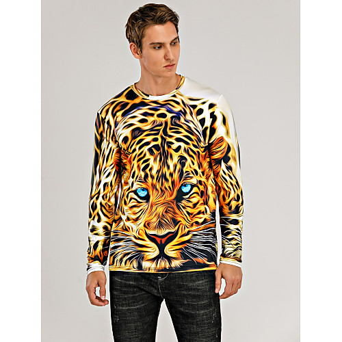

Men's T shirt 3D Print Graphic Print Long Sleeve Daily Tops Basic Round Neck Yellow