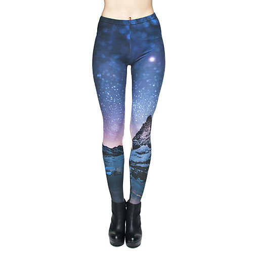 

Women's Sporty Comfort Sports Gym Yoga Leggings Pants Galaxy 3D Full Length Print Blue