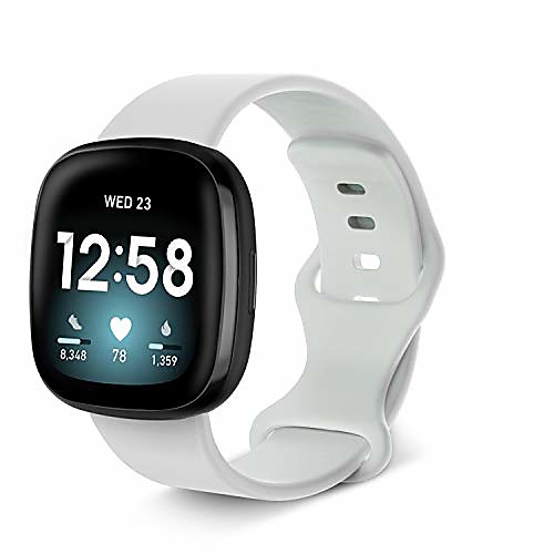 

bands for fitbit sense/fitbit versa 3, classic soft silicone replacement sport smartwatch strap for women and men (white, s)