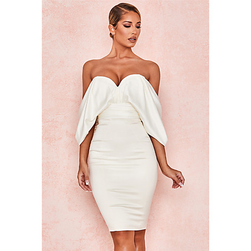 

Sheath / Column Minimalist Sexy Homecoming Graduation Dress Strapless Sleeveless Knee Length Spandex with Bow(s) 2021