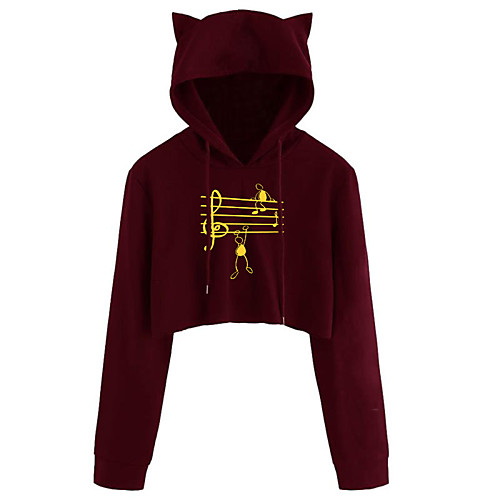 

Women's Hoodie Cropped Sweatshirt Graphic Crop Top Cat Ear Daily Basic Casual Hoodies Sweatshirts Army Green Black Red