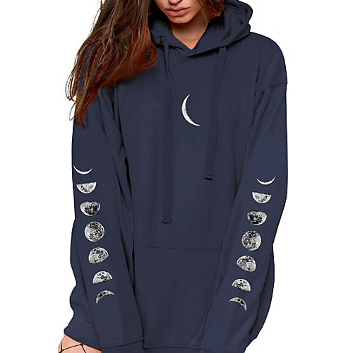 

Women's Hoodie Pullover Graphic Moon Front Pocket Daily Basic Casual Hoodies Sweatshirts Black Navy Blue