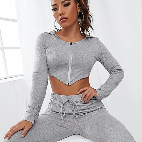 

Women's Plain Casual / Daily Two Piece Set T shirt Pant Drawstring Patchwork Tops
