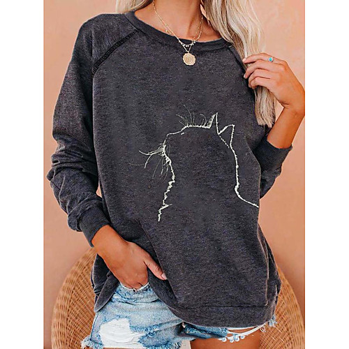 

Women's Hoodie Sweatshirt Cat Graphic Tie Dye Daily Going out Casual Streetwear Hoodies Sweatshirts Loose Dark Gray