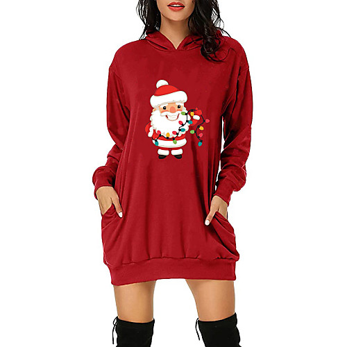 

Women's T Shirt Dress Tee Dress Short Mini Dress White Black Red Long Sleeve Print Print Fall Winter V Neck Casual Christmas Loose 2021 S M L XL XXL 3XL