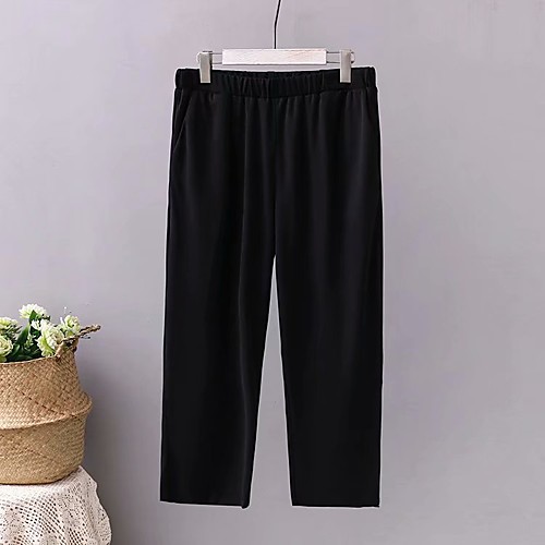 

Women's Streetwear Comfort Daily Going out Pants Chinos Pants Solid Colored Ankle-Length Pocket Black