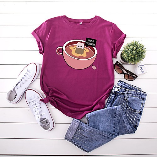 

Women's T shirt Graphic Prints Print Round Neck Tops 100% Cotton Basic Basic Top White Black Yellow