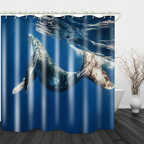 

Blue Whale Under The Sea Digital Printing Shower Curtain Shower Curtains Hooks Modern Polyester New Design