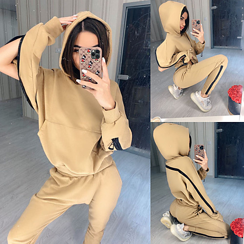 

Women's 2 Piece Tracksuit Sweatsuit Street Athleisure 2pcs Winter Long Sleeve Breathable Soft Fitness Gym Workout Running Jogging Training Sportswear Solid Colored Hoodie Earth Yellow Black Purple