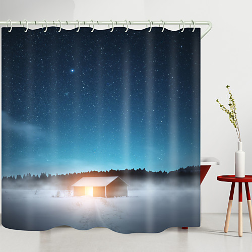 

Snow Cabin Under The Stars Digital Printing Shower Curtain Shower Curtains Hooks Modern Polyester New Design