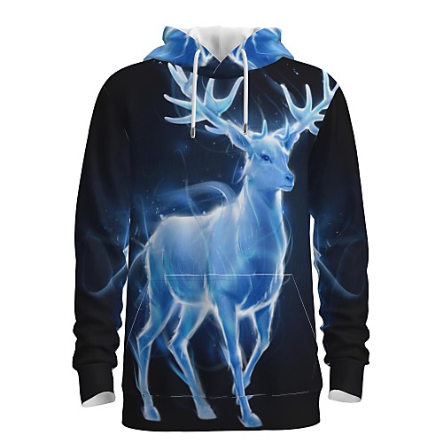 

Men's Pullover Hoodie Sweatshirt Animal Patterned Graphic 3D Front Pocket Hooded Christmas Daily 3D Print 3D Print Christmas Hoodies Sweatshirts Long Sleeve Light Blue