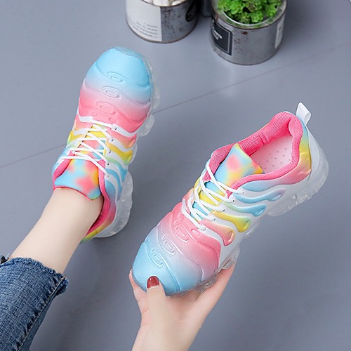 

Women's Sneakers Fantasy Shoes Flat Heel Round Toe Casual Daily Running Shoes Walking Shoes PU Lace-up Color Block Rainbow