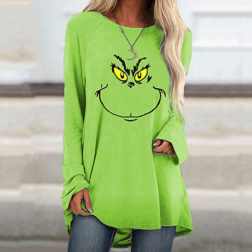 

Women's Blouse Graphic Prints Long Sleeve Print Round Neck Tops Green