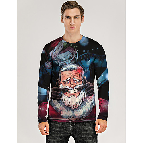 

Men's T shirt 3D Print Graphic 3D Print Long Sleeve Christmas Tops Blue