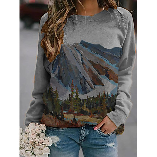 

Women's Pullover Sweatshirt Print Daily Casual Hoodies Sweatshirts Loose Purple Green Brown